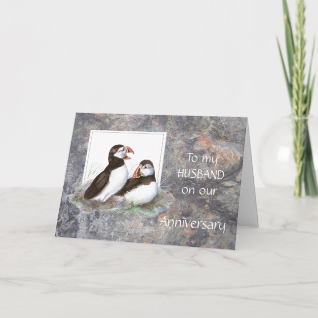 Husband Anniversary - Puffin Humor Card (Front)