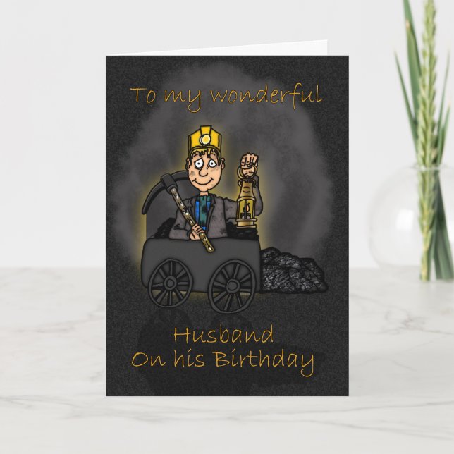 Husband Birthday Card - Coal Miner Cartoon (Front)