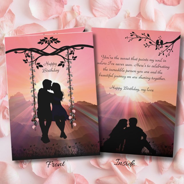 Husband Birthday Card Romantic Sunset Silhouette (Celebrate your soulmate with this romantic sunset silhouette birthday card.)