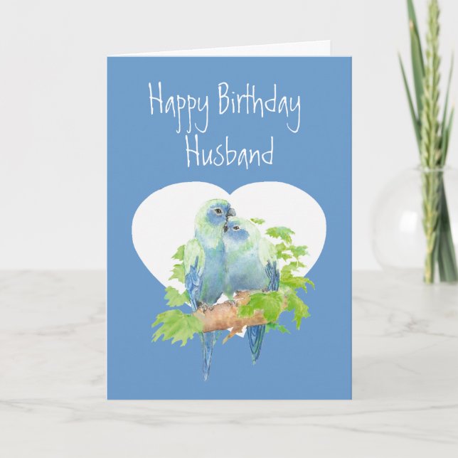 Husband Birthday, Cute Romantic Parrots, Birds Card (Front)
