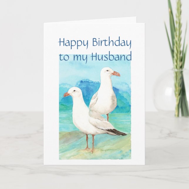 Husband Birthday, Romantic, Seagull Beach, Shore Card (Front)