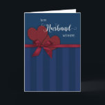 Husband Birthday To my Husband with Love Card<br><div class="desc">Masculine,  romantic card for your husband on his birthday,  has navy stripes and red hearts and ribbon.</div>