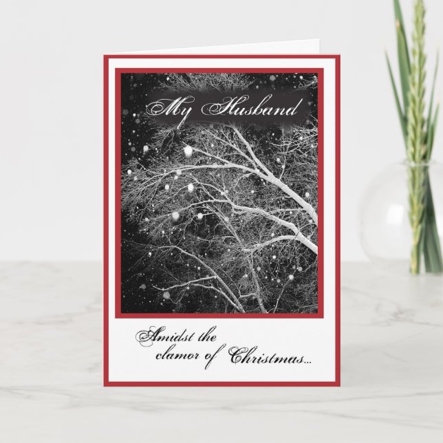 Husband, Black & White Religious Christmas Silent Holiday Card (Front)