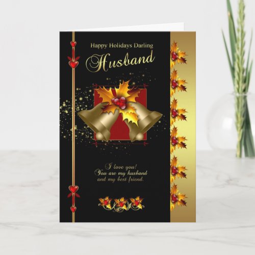 Husband Christmas Card _ Holly And Bells _ Black A