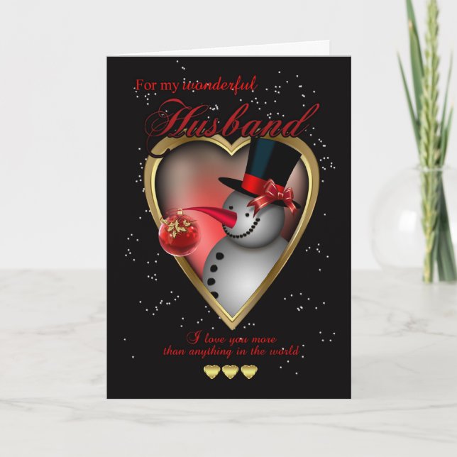 Husband Christmas Card - Snowman In Heart (Front)