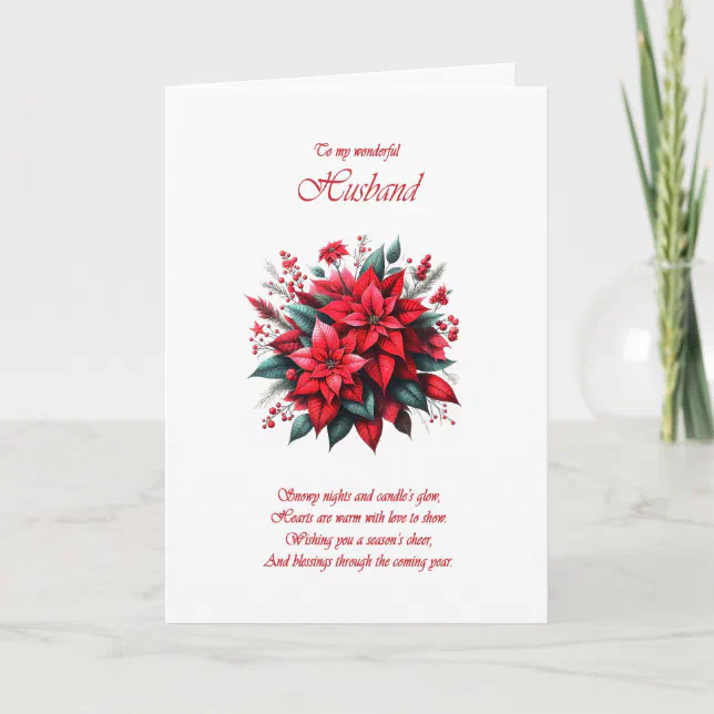 Husband Christmas Poinsettias Holiday Card
