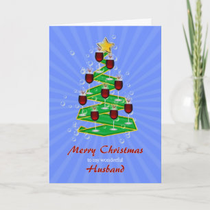 Husband, Christmas Tree with Wine Holiday Card
