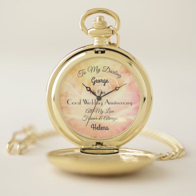 Husband Coral Wedding Anniversary Pocket Watch (Inside)