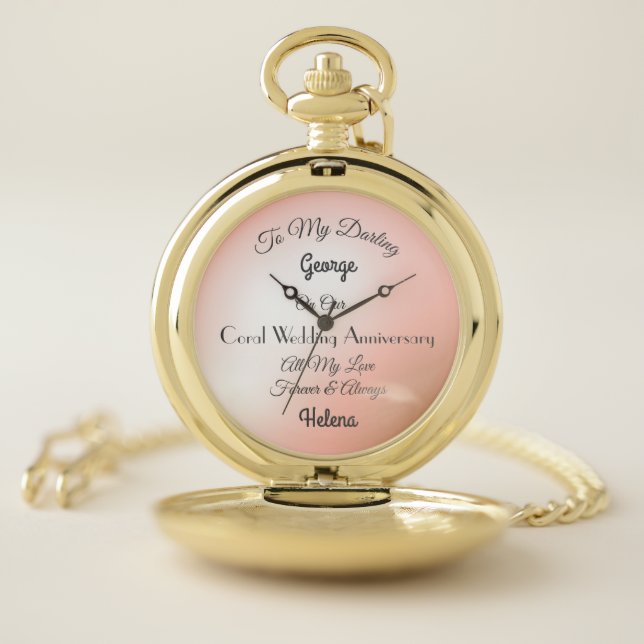 Husband Coral Wedding Anniversary Pocket Watch (Inside)