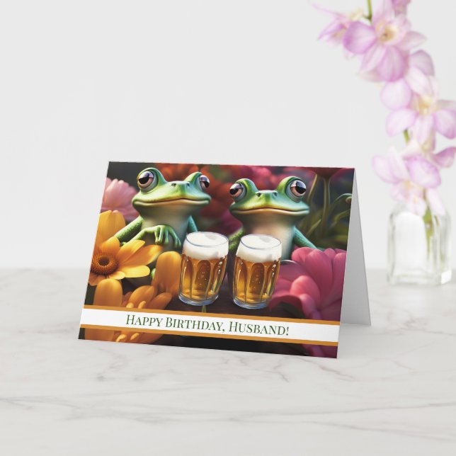 Husband Cute and Funny Beer Frogs Birthday Card (Orchid)