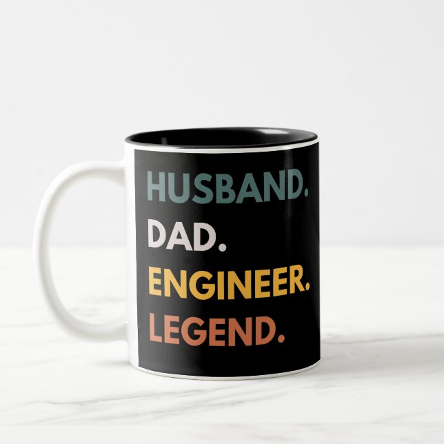 Husband Dad Engineer Legend Funny Engineering Two-Tone Coffee Mug (Left)