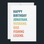 Husband Dad Fishing Legend Custom Name Birthday Card<br><div class="desc">🎣 Reel in Birthday excitement! 🏆 Our 'Husband Dad Fishing Legend Custom Name Birthday card' is the perfect catch to express love and admiration for the extraordinary husband, dad, and absolute Fishing Legend in your life. 🐟👨‍👧‍👦 This card isn't just paper; it's a heartfelt homage to the passion and dedication...</div>