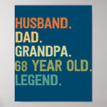 Husband dad grandpa 68 year old 68th birthday poster<br><div class="desc">Husband dad grandpa 68 year old 68th birthday fathers day Gift. Perfect gift for your dad,  mom,  papa,  men,  women,  friend and family members on Thanksgiving Day,  Christmas Day,  Mothers Day,  Fathers Day,  4th of July,  1776 Independent day,  Veterans Day,  Halloween Day,  Patrick's Day</div>