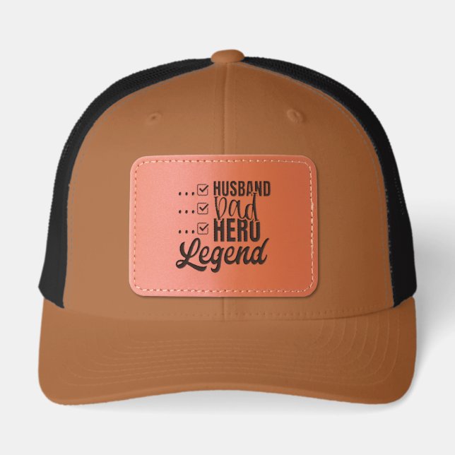Husband Dad Hero Leather Patch Hat (Front)