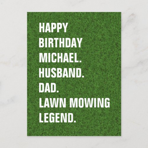 Husband Dad_Name Lawn Mowing Legend Fun Birthday  Postcard