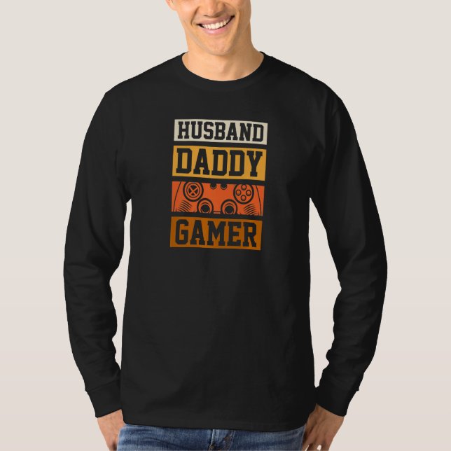 Husband Daddy Gamer Funny Retro Style Video Games T-Shirt (Front)