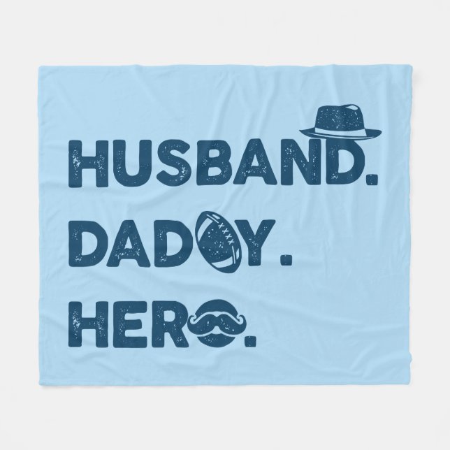 Husband. Daddy. Hero. Retro Graphic Fleece Blanket (Front (Horizontal))
