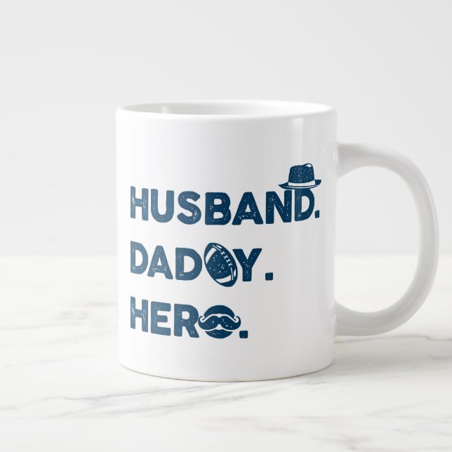 Husband. Daddy. Hero. Retro Graphic Giant Coffee Mug (Right)