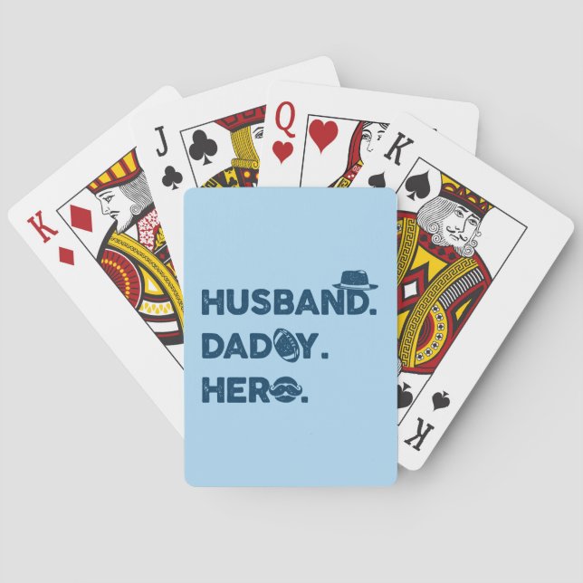 Husband. Daddy. Hero. Retro Graphic Poker Cards (Back)