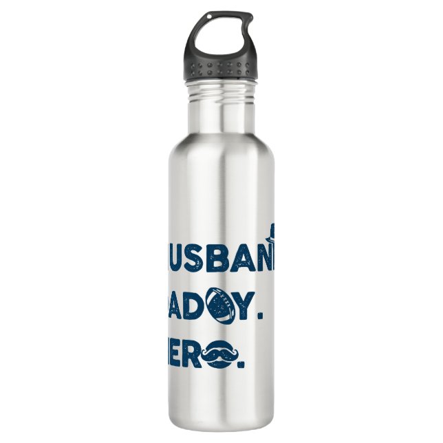 Husband. Daddy. Hero. Retro Graphic Stainless Steel Water Bottle (Front)
