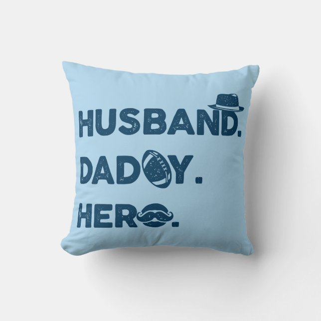 Husband. Daddy. Hero. Retro Graphic Throw Pillow (Front)