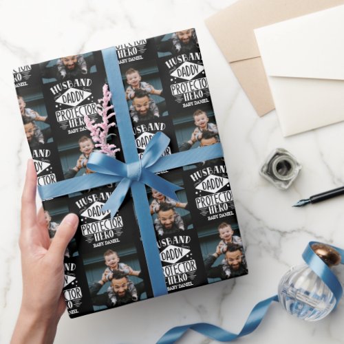 Husband Daddy Photo Collage Fathers Day Wrapping Paper
