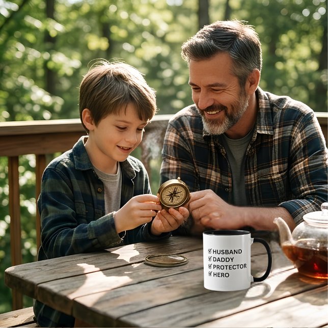 Husband Daddy Protector Hero Father's Day Gift Mug (Husband, Daddy, Protector, Hero Ceramic Coffee Mug: Father and Son Gift for Dad or Husband )