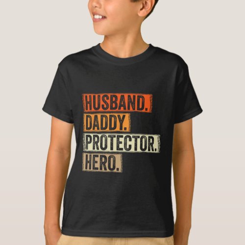 Husband Daddy Protector Hero Mens Funny Fathers Da T_Shirt