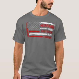 Husband Daddy Protector Hero Trucker 4th Of July  T-Shirt