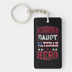 Husband, Daddy, Veteran, Hero Patriotic Tribute Keychain