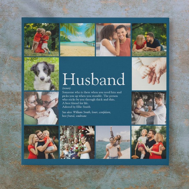 Husband Definition 12 Photo Modern Fun Blue Faux Canvas Print (Husband Definition 12 Photo Modern Fun Blue Faux Canvas Print)