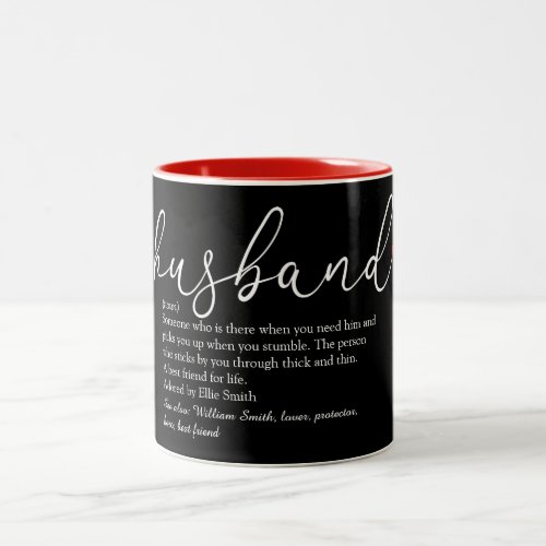 Husband Definition Elegant Script Love Heart Two_Tone Coffee Mug