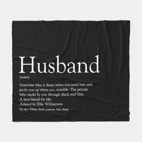 Husband Definition Modern Black and White Fun Fleece Blanket