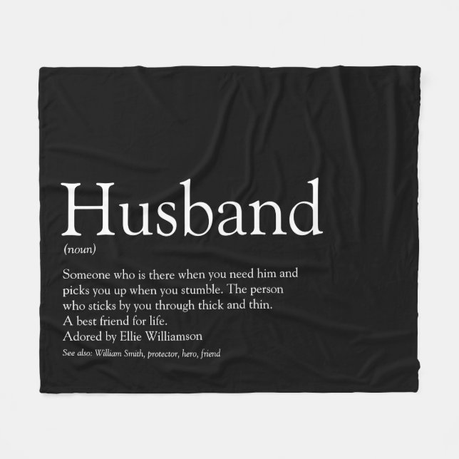 Husband Definition Modern Black and White Fun Fleece Blanket (Front (Horizontal))