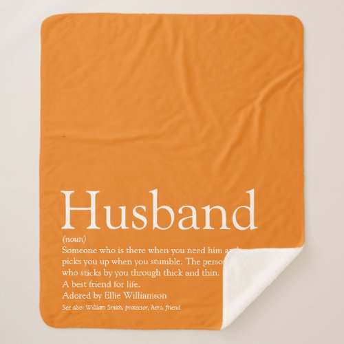 Husband Definition Modern Cool Fun Orange Sherpa Blanket