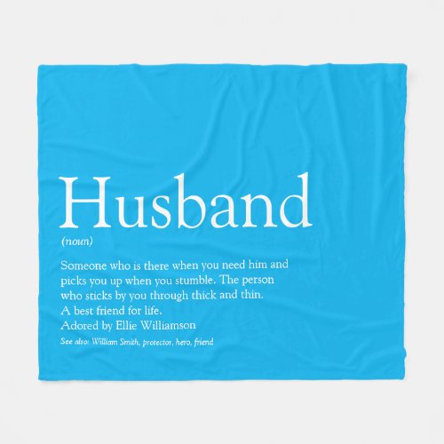 Husband Definition Modern Sky Blue Fun Fleece Blanket