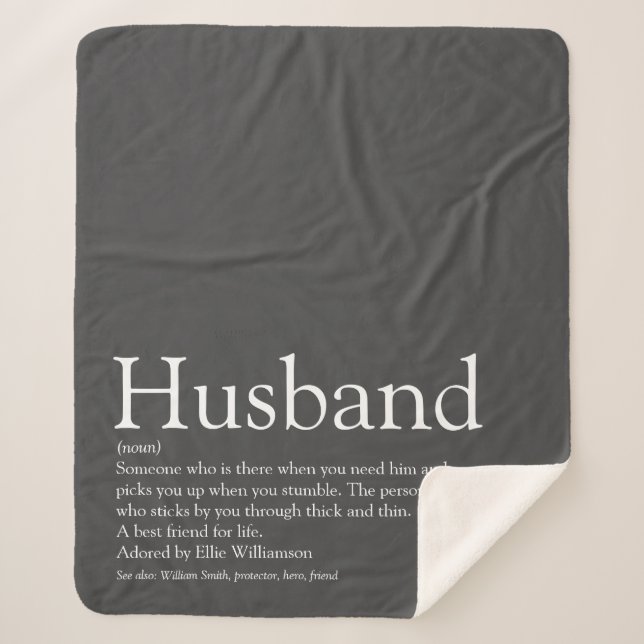 Husband Definition Quote Modern Cool Gray Sherpa Blanket (Front)