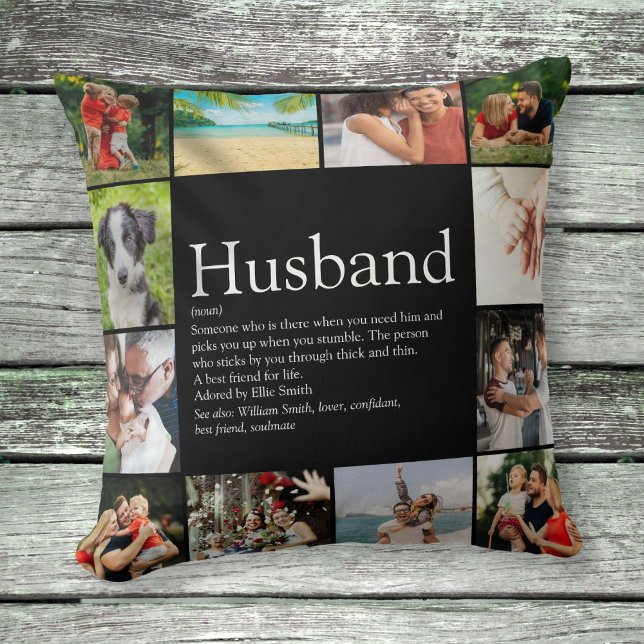 Husband Definition Quote Photo Collage Throw Pillow (Husband Definition Quote Photo Collage Throw Pillow)