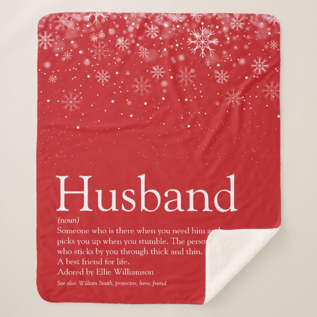 Husband Definition Quote Winter Snowflakes Red Sherpa Blanket (Front)
