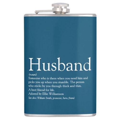 Husband Definition Saying Modern Cool Blue Flask