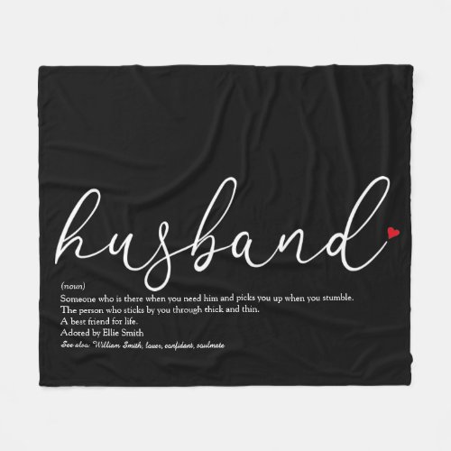 Husband Definition Script Love Heart Fleece Blanket