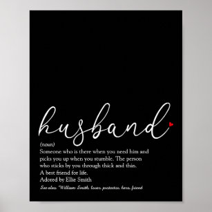 Husband Definition Script Red Love Heart Poster