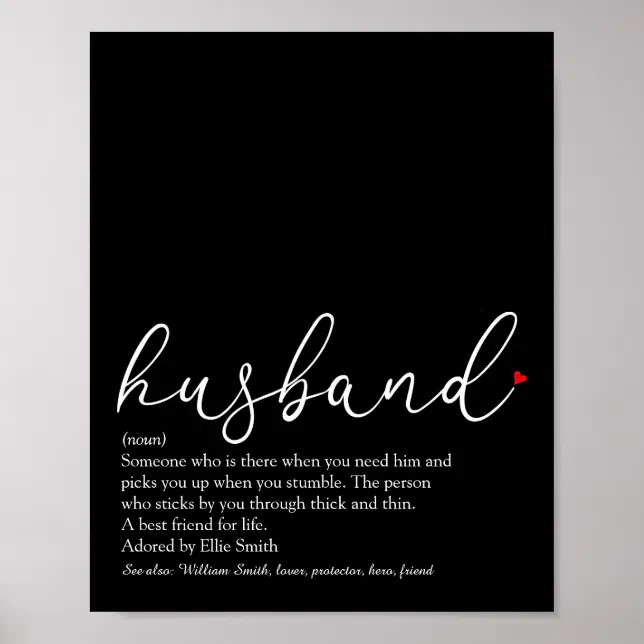 Husband Definition Script Red Love Heart Poster | Zazzle
