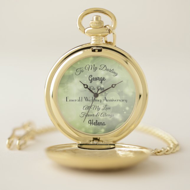 Husband Emerald Wedding Anniversary Pocket Watch (Inside)