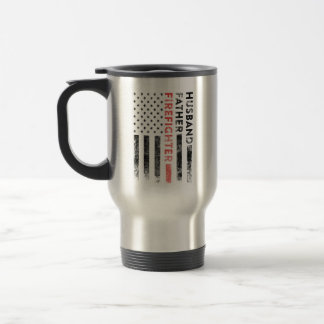 Husband, Father, Firefighter Thin Red Line Tumbler Travel Mug