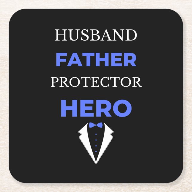 Husband Father Protector Hero Square Paper Coaster (Front)