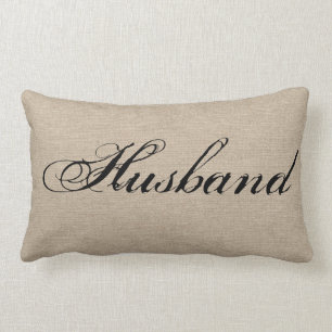 Husband faux linen burlap rustic chic jute wedding lumbar pillow