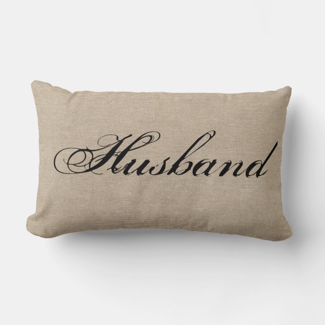 Husband faux linen burlap rustic chic jute wedding lumbar pillow (Front)