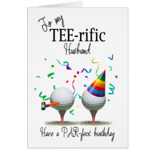 Husband Golf Balls on Tees Birthday Cards