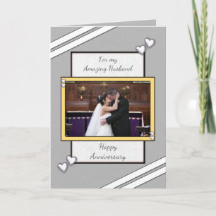 Husband gray Wedding Anniversary photo greeting Card